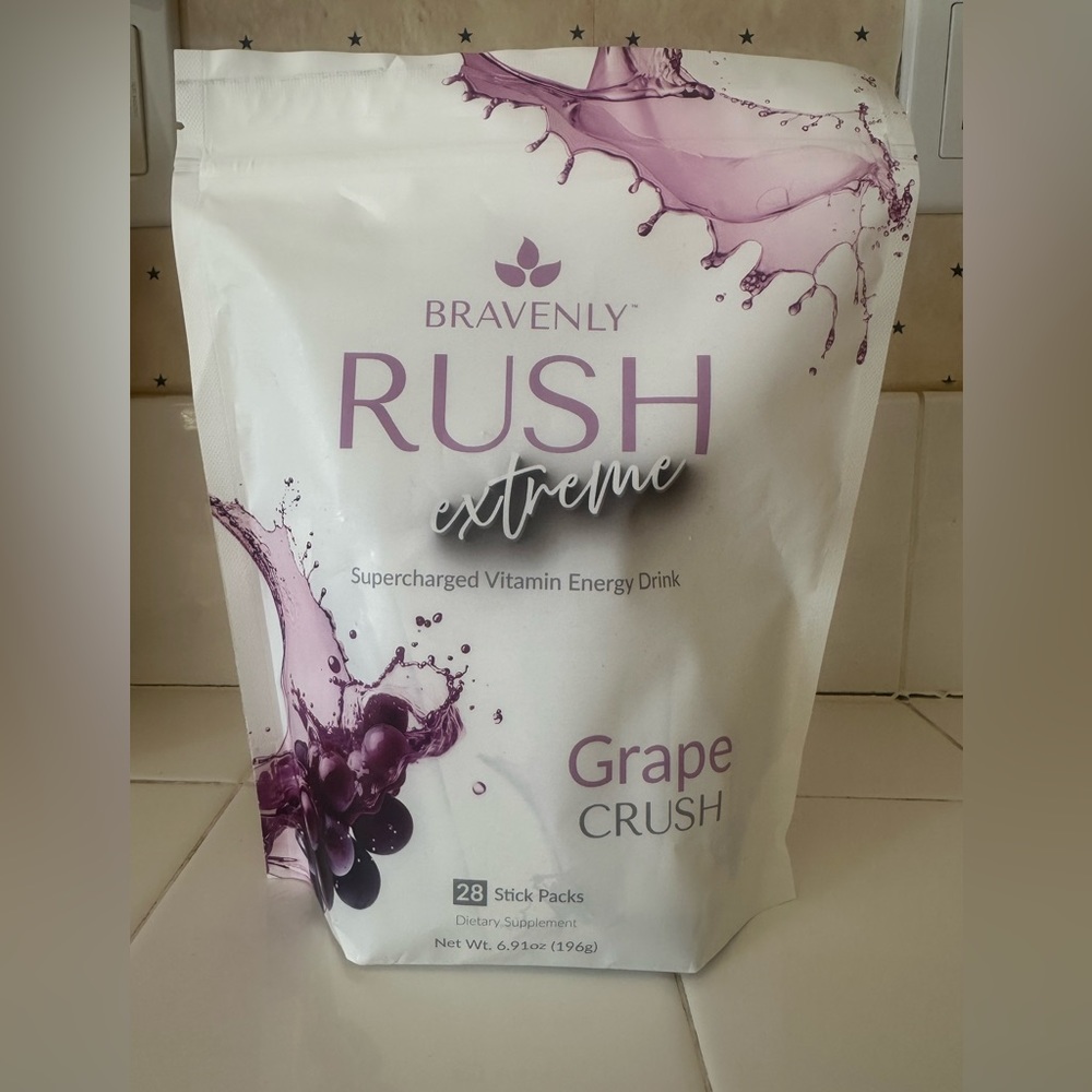 Brand new sealed bag of BRAVENLY Grape flavor  Vitamin Energy Drink